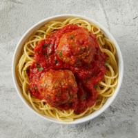 Spaghetti with Meatballs · Spaghetti and Meatballs is served with pasta sauce on top