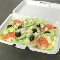 Greek Salad Lunch · Crispy romaine lettuce, tomatoes, cucumbers, red onions, black olives, feta cheese and serve...