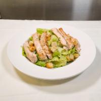 Caesar Salad · Chopped romaine, homemade Caesar dressing, fresh Parmesan and croutons. Add extras for an ad...
