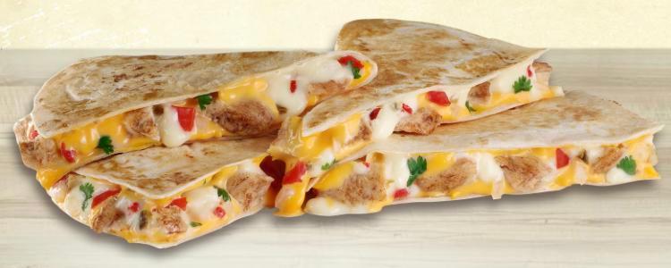 Chicken Quesadilla · Cheddar and pepper jack cheese and homemade salsa fresca with all-white meat chicken grilled to melted perfection in our home-style tortilla.