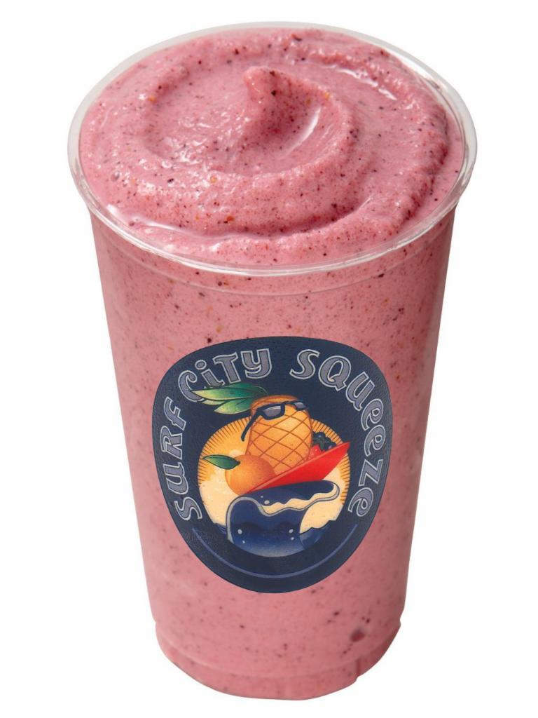 Triple Berry  · Real Fruit Smoothie made with our signature smoothie mix with Strawberries, Blueberries, & Raspberries