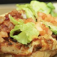 Chicken BLT Sandwich · Seasoned chicken breast covered with mozzarella cheese and crispy bacon. Topped with lettuce...