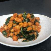 Chickpeas · tender garbanzo beans sauteed with olive oil, garlic, savory tomato sauce and arugula *glute...