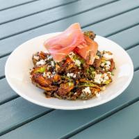 Fried Brussels Sprout · Prosciutto, Feta Cheese, Toasted Pine Nuts, Balsamic Reduction
