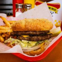 Double 1/4 lb. Cheese Hamburger · Grilled or fried patty on a bun. 
