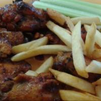 Wings · Our wing platter comes with 8 pieces of wings (Drums & Flats), a side of fries, carrot and c...