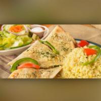 Chicken Quesadila Dinner · Sauteed onion, pepper. Served with salad and choice of rice or fries.