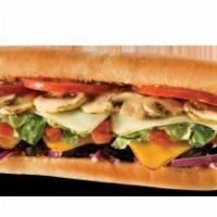 Veggie Guacamole Sub · With cheddar, provolone, black olives, cucumbers, mushrooms, green peppers, lettuce, tomatoe...