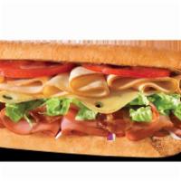 Honey Bacon Club Sub Combo · Turkey, ham, bacon, Swiss, lettuce, tomatoes, onions and honey-French dressing. Served with ...