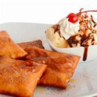 Sopapilla · A fried flour tortilla covered with cinnamon, sugar and honey. Served with a scoop of ice cr...