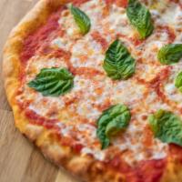 Margherita Pizza · Mozzarella Cheese, Tomato Sauce, Basil & Extra Virgin Olive Oil. Choice of Regular Thin Crus...