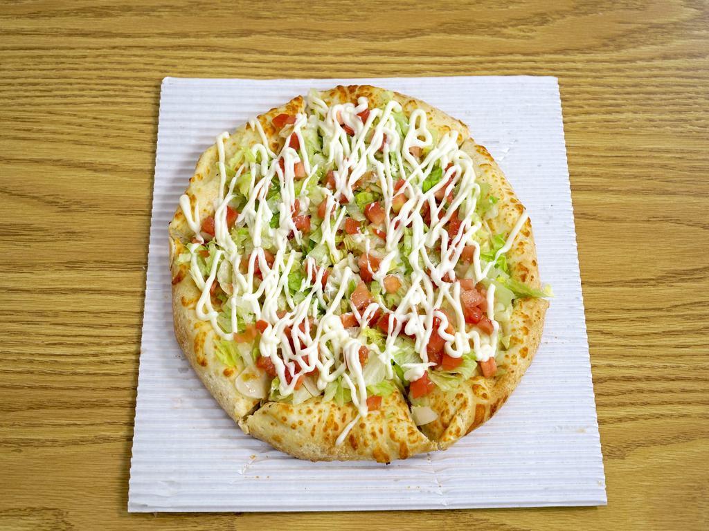 BLT Pizza · Bacon, lettuce, tomatoes, mozzarella cheese and mayonnaise.