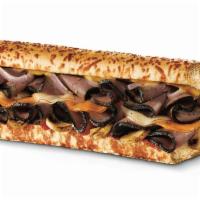 Black Angus Steakhouse · Black Angus steak, mozzarella, cheddar, sauteed mushrooms, onions and zesty grille sauce.