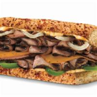 Chipotle Steak and Cheddar Sub · Angus steak, sauteed peppers, onions and chipotle mayo.