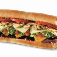 Veggie Guacamole Sub · Guacamole, cheddar, mozzarella, black olives, cucumbers, mushrooms, green peppers, lettuce, ...