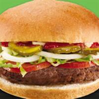 Big D Beyond Burger · 0% meat, 100% delicious. Served on a brioche roll with lettuce, tomato, mayo, ketchup, pickl...