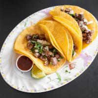 Tacos · Served with cilantro and onions. Lettuce, sour cream, mozzarella cheese, avocado, pico de ga...