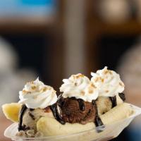 Banana Split (3 scoops) · Includes one banana, three scoops of your favorite flavor(s), whipped cream, ＆ three topping...