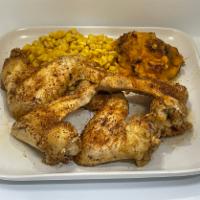 Four Whole Chicken Wings Platter · Oven-baked rotisserie style. House seasoned. Very tender. Comes with two sides of your choic...