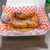 #4. Chicken and Waffle · 2 tenders served with waffles and butter and maple syrup.