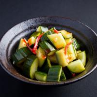 Crushed Full Belly Farms Cucumber Skins  (VG, GF) by China Live Signatures · By China Live Signatures. With Chili Garlic Vinaigrette. Contains nightshades. We cannot mak...
