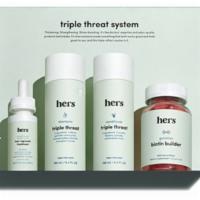 hers triple threat 4 piece system - total hair package to support hair growth  · Show your hair a good time. The Total Hair Package has all the essential products you need t...