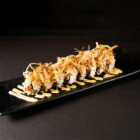 Onion Crunch Albacore Roll · Spicy tuna, cucumber topped with albacore and crunch onion drizzled ponzu sauce and spicy ma...