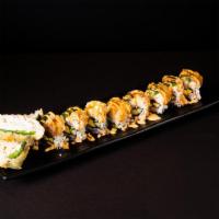 Jalapeno Bomb Bomb Roll · Deep fried crab salad, cream cheese and jalapeno drizzled spicy mayo and unagi sauce.
