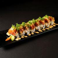 Red Philly Roll · Shrimp tempura, cream cheese and avocado topped with spicy tuna, salmon drizzled spicy mayo,...