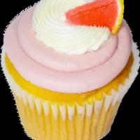 Raspberry Lemonade Cupcake · Vanilla cupcake topped with a layer of raspberry buttercream and a swirl of lemon buttercrea...