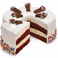 Care Batter Confetti Cake · Layers of moist red velvet cake and cake batter ice cream with rainbow sprinkles wrapped in ...
