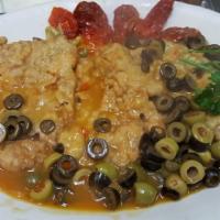 Chicken Piccata · Served with side pasta. Your choice pasta spaghetti, ziti, linguini, angel hair or bowtie.