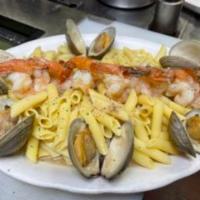 Clams and Shrimp · Served with your choice sauce and pasta. Choice pasta spaghetti, ziti, linguini, angel hair ...