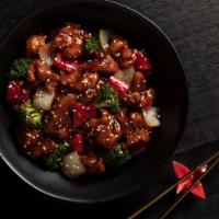 Sesame Chicken · Sesame sauce, broccoli, bell peppers and onion. Served with 100% U.S. grown steamed white or...