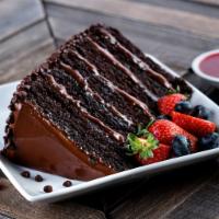 The Great Wall of Chocolate ® · Six layers of chocolate cake, chocolate frosting, semi-sweet chocolate chips