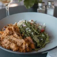 Chicken Bowl Lunch · Fire grilled shredded chicken thigh, cauliflower cilantro rice, pickled onions, charred pepp...