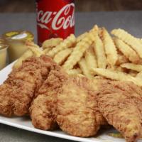 4pc Chicken Tender Combo  · 4 pieces chicken tender with fries and drink.