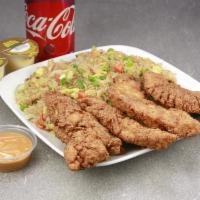 4pc Chicken Tender & Fried Rice Special · 4 pieces chicken tender and fried rice with drink.