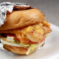 Shrimp Cheeseburger only · Patty topped with cooked mushrooms and swiss cheese. 