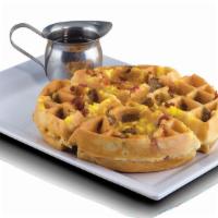Flying Pig · Bacon, sausage, egg, stuffed in a traditional waffle and served with choice of maple syrup o...