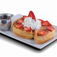 Not So Plain Jane · Traditional waffle topped with whipped cream, your choice of fresh strawberries or chocolate...