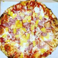 Hawaiian Pizza · Mozzarella cheese topped with ham and pineapple.