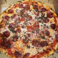 Meat Lover’s Pizza · Mozzarella cheese topped with beef, pepperoni, sausage, ham, and bacon.
