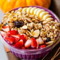 Acai Bowl · Acai puree, almond milk, blueberries, blackberries, topped with strawberry, banana, granola ...