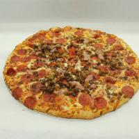 Meat Lovers Pizza · Cheese, pepperoni, bacon, ham, Italian sausage, beef hamburger.