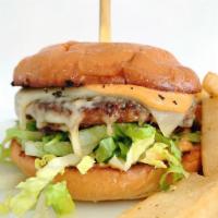 Beyond Burger · Plant Based Pattie, Tomato, Red Onion, Lettuce, House Pickles, Swiss Cheese, Chipotle Aioli ...