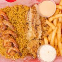 Seafood Special · 2 piece fish and 5 piece shrimp, with fries and a drink.