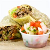 Carne Asada Burrito · Carne asada meat, guacamole and pico de gallo.