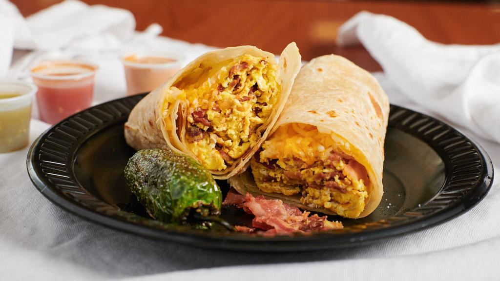 Bacon Burrito · Served with bacon, egg and cheese.