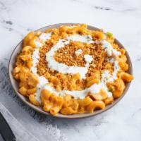 Buffalo Chicken Mac · All of the flavor with none of the mess. Grilled chicken, sharp cheddar, jack cheese, scalli...